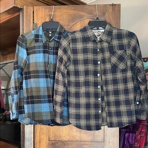 Plaid Button-Up Shirts in Blue and Brown